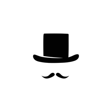 Mens hat cylinder and mustache template. Retro black gentleman character with vintage style for masquerade and designer vector avatar