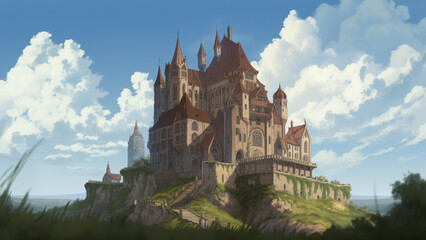 Obraz premium 西洋風のお城のアニメ背景 Animated Background of Castle Generative AI 画像生成AI