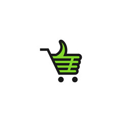 Shopping cart and hand gesture like combination. Logo design.