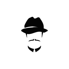 Male profile collared with hat and mustache template. Old men character 20s with vintage style for masquerade and designer vector avatar