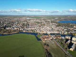 Fototapeta premium St Ives Cambridgeshire UK drone aerial view .St Ives town Cambridgeshire UK drone aerial view .