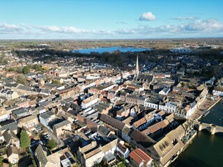 St Ives Cambridgeshire UK drone aerial view .St Ives town in Cambridgeshire UK high angle drone aerial view ..