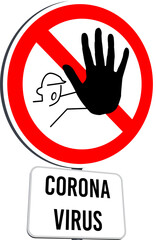 Stop and corona virus road signs over black background, covid-19 and pandemic concepts