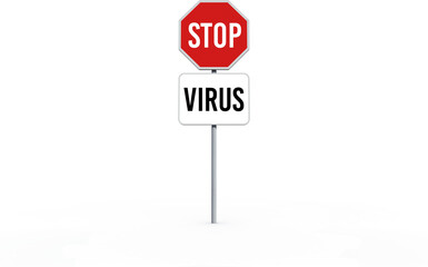 Stop and virus road signs over black background, covid-19 and pandemic concepts