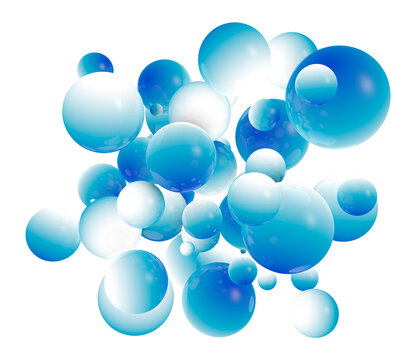 Blue-white balloons on a transparent background in PNG format. 3D render.