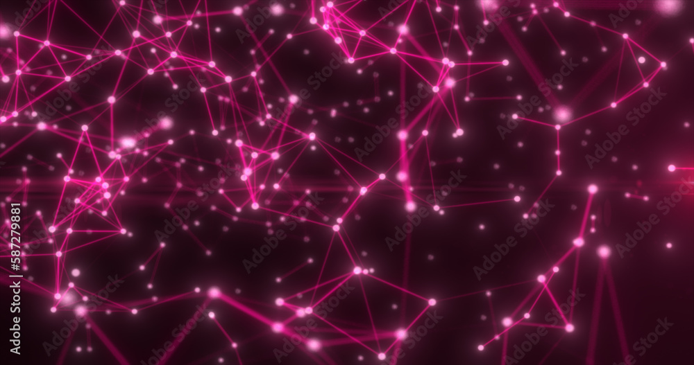 Poster abstract high tech red glowing lines with dots and plexus triangles, abstract background