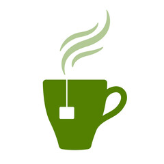 Tea cup with tea bag flat vector icon illustration logo clipart