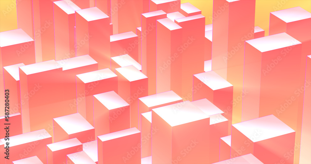 Poster abstract 3d cubes rectangles orange yellow gradient in the form of a big city with skyscrapers abstr