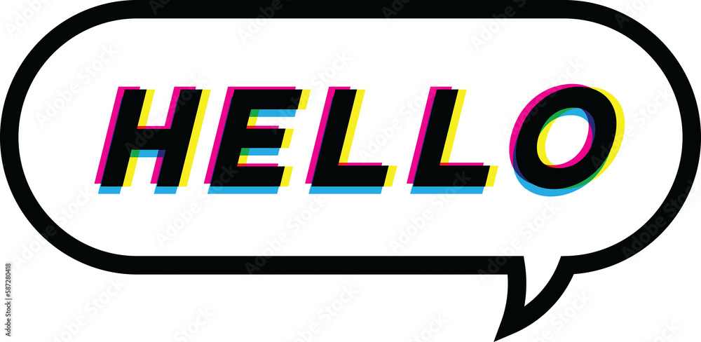 Poster digitally generated image of hello text in a speech bubble against white background
