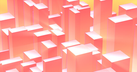 Abstract 3d cubes rectangles orange yellow gradient in the form of a big city with skyscrapers abstract background