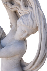 Image of ancient classical style weathered sculpture of naked woman on transparent background