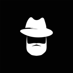 Male white profile with hat and beard template. Retro men character 20s with vintage style for masquerade and designer vector avatar