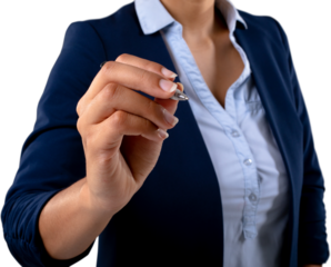 Mid section of african american businesswoman writing on invisible screen against white background