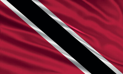 Trinidad and Tobago flag design. Waving Trinidad and Tobago flag made of satin or silk fabric. Vector Illustration.