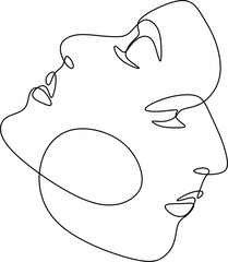 Abstract faces line vector illustration. Minimalistic art male and female. Black and white. White background. One line drawing.