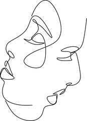 Abstract faces line vector illustration. Minimalistic art male and female. Black and white. White background. One line drawing.
