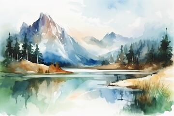 light watercolor of high mountains - obrazy, fototapety, plakaty