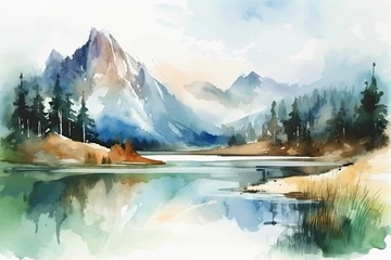 Tuinposter light watercolor of high mountains © Ramon Grosso