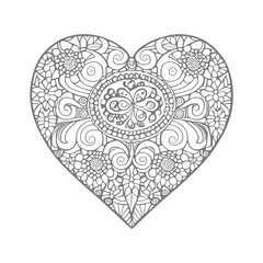 Fototapeta na wymiar In the Coloring Book, the heart-shaped frames are beautifully decorated with intricate floral designs.