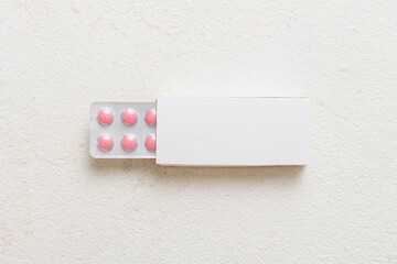 Blank White Product Package Box Mock-up. Open blank medicine drug box with blister top view