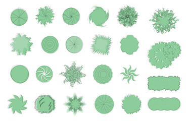 Vector set of trees in floor plan - ideal for representation in architectural, engineering, interior and landscaping projects.