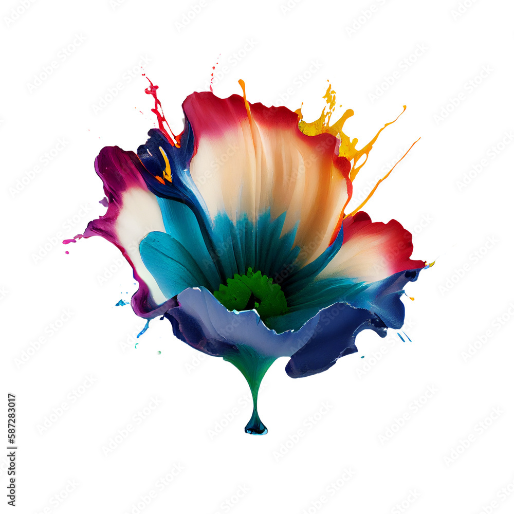 Poster abstract paint splatter spring flower and paint splash closeup isolated transparent background png. 