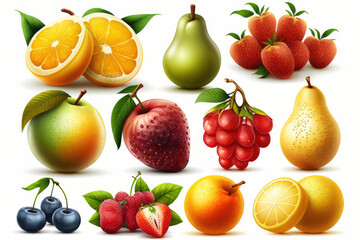 Ripe fruits isolated on white background. Generative ai