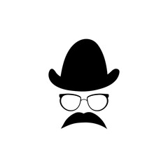 Mask in glasses hat with mustache template. Stylish gentleman character with vintage style for masquerade and designer vector avatar