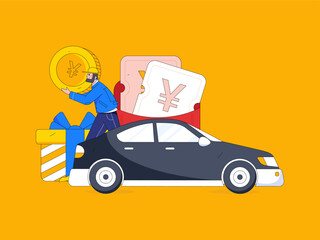 Flat vector concept operation hand-drawn illustration of people taking a taxi

