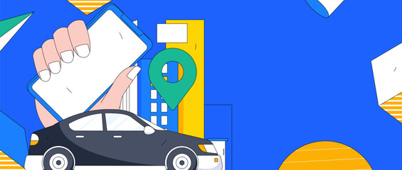 Flat vector concept operation hand-drawn illustration of people taking a taxi
