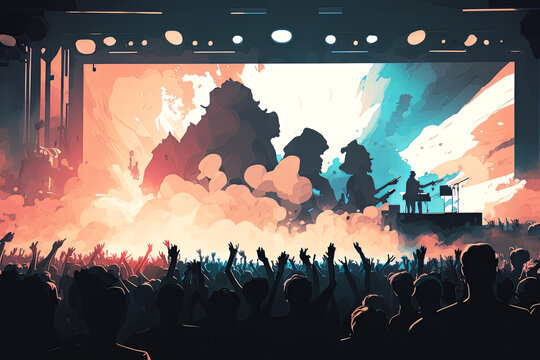 a crowd of live music concert performance Illustration AI Generated