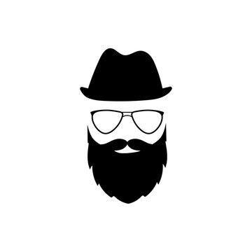 Hipster head in glasses hat with beard template. Fashion gentleman character with vintage style for masquerade and designer vector avatar