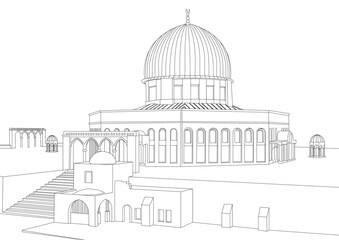 Vector Illustration of the Dome of Rock in Line Art Style