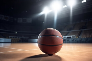 Basketball on the court in a sports arena - Generative AI