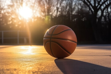 A basketball on the ground in the sun - Generative AI