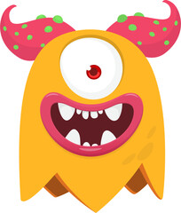 Funny cartoon monster with one eye. Illustration of happy alien creature. Halloween design. Vector isolated