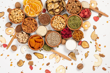 Set of Nuts Walnuts, Brazil Nut, Almond, cashew, Pine Nut peanuts, pistachios, pecans collection...