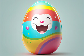 Vibrant Easter Egg & Smiling Rabbit Illustration - Minimalist Springtime Art (Generative AI)