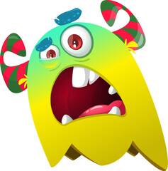 Funny cartoon monster character. Illustration of happy alien creature. Halloween design. Vector isolated