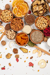 Set of Nuts Walnuts, Brazil Nut, Almond, cashew, Pine Nut peanuts, pistachios, pecans collection Isolated, Set of different delicious organic nuts on white background