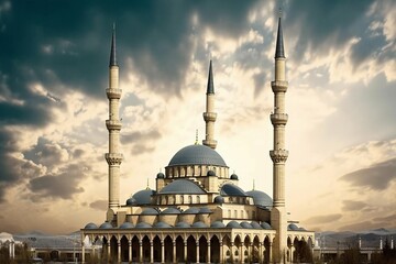 Fototapeta na wymiar Beautiful mosque wallpaper. Islamic religion. turkey mosque, dome mosque, Arabic mosque, mosque shoutout