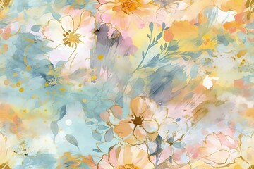 Fine art colorful flowers tile able pattern painting background illustration with Generative AI
