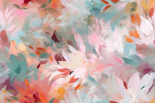 Fine art colorful flowers tile able pattern painting background illustration with Generative AI
