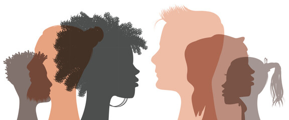 Multiracial man and woman silhouettes of different appearance - diversity concept - vector illustration
