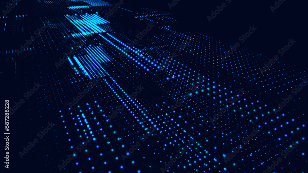 Poster digital background with moving glowing particles. futuristic hi-tech illustration. concept of data t