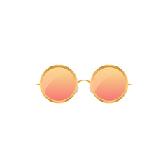 Round orange elegance sunglasses. Transparent accessory to protect eyes from sun with stylish lenses and plastic vector frames