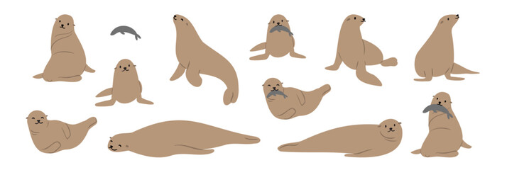 coastal landscape creator clipart set, vector woman on beach illustration, Individual PNG SVG, couple flying seagull sea lion clip art, images in flat cartoon style, Wedding Invitation, Logo Elements.