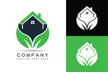 House leaf green logo design concept