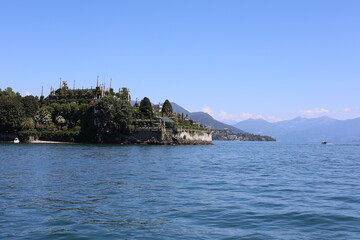 Naklejka premium Scenic view of Lake Maggiore and the island of Isola Bella. Beautiful Italian landscape.