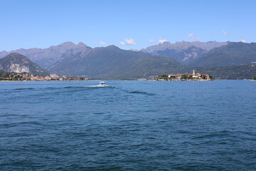 Scenic view of Lake Maggiore and the island of Isola Bella. Beautiful Italian landscape.